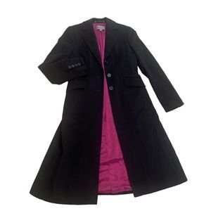Ann Taylor full length black wool/cashmere 3 button coat contrast pink lining 2